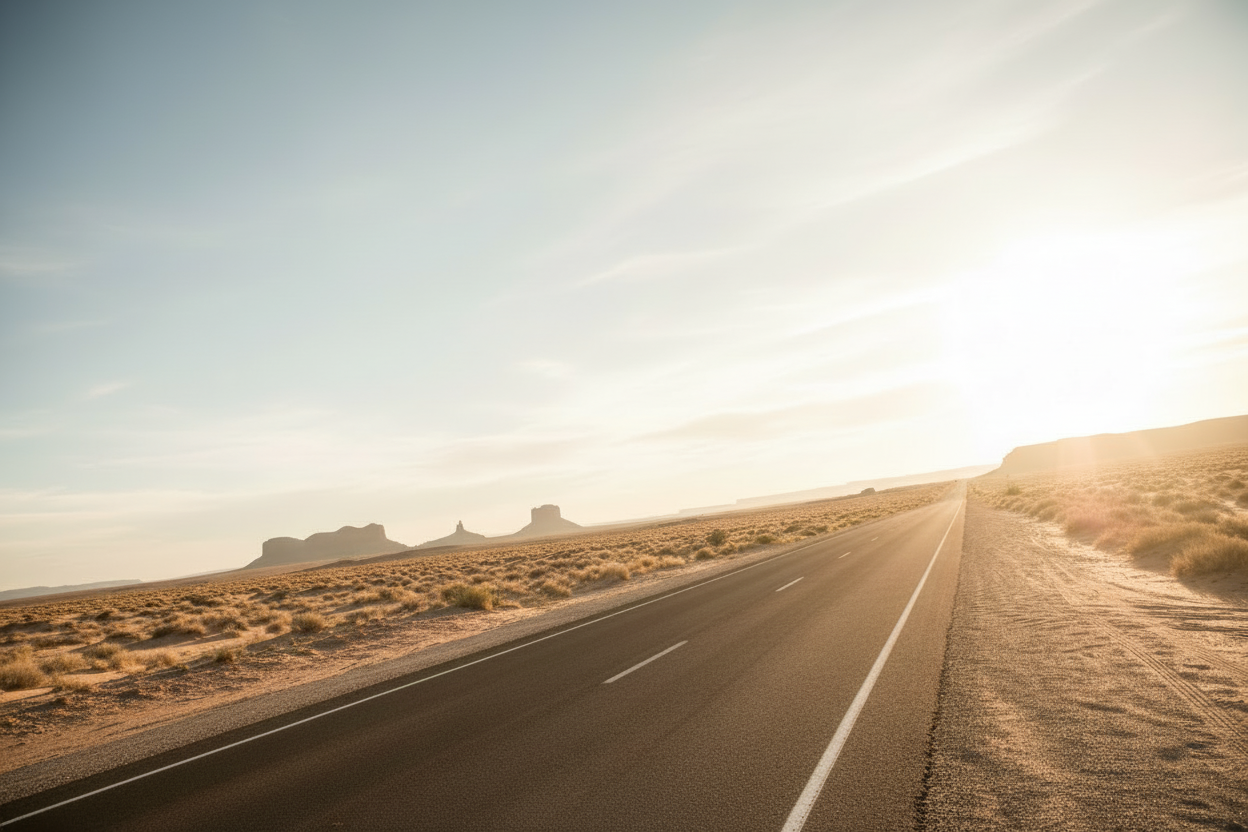 Desert road with extended sky