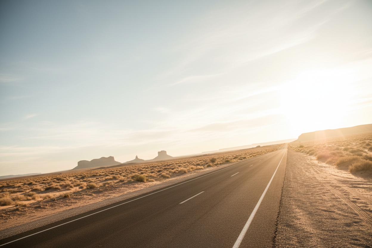 Western road with sun blur